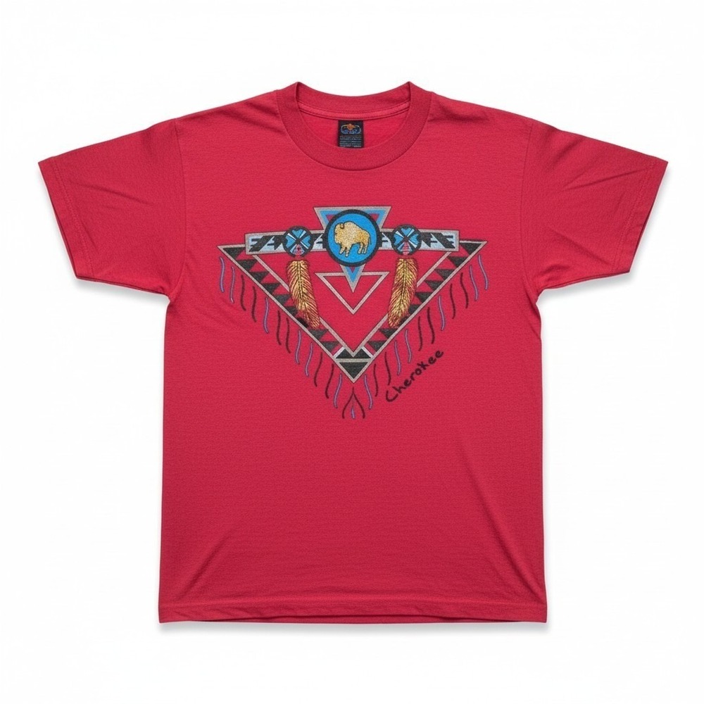 Fruit of the Loom BEST Cherokee Buffalo Red Pink Graphic T-Shirt, Vintage Medium